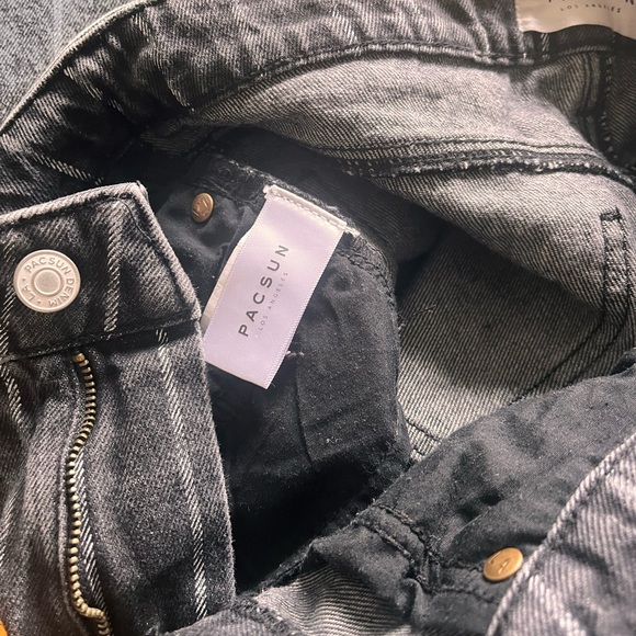 Black mom jeans with white stripes.  PAC SUN 25 mom jean denim striped goth punk - Picture 4 of 6